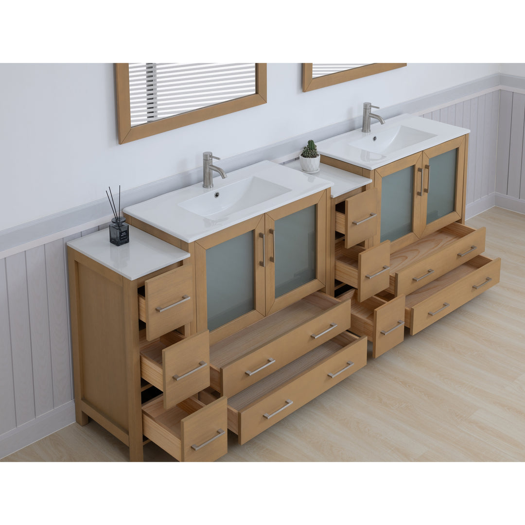 96" Double Sink Bathroom Vanity Set 10 Dove-Tailed Drawers, 3 Cabinets, 2 Shelves Soft-Closing Doors with Free Mirror