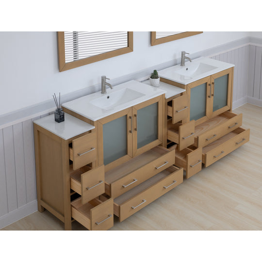 96" Double Sink Bathroom Vanity Set 10 Dove-Tailed Drawers, 3 Cabinets, 2 Shelves Soft-Closing Doors with Free Mirror