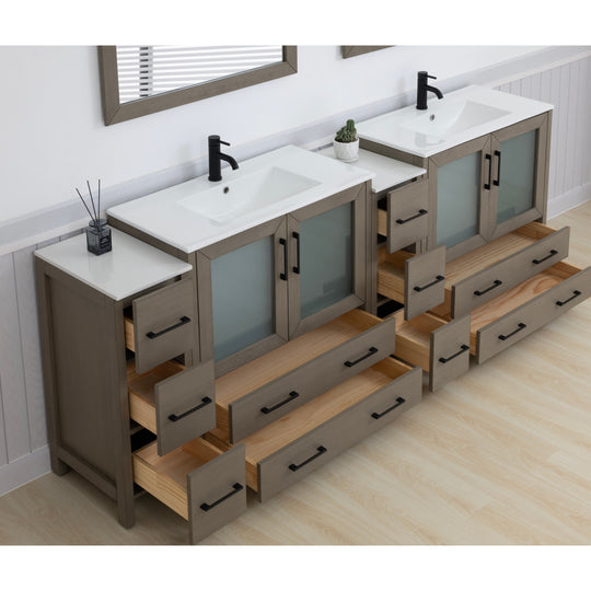 96" Double Sink Bathroom Vanity Set 10 Dove-Tailed Drawers, 3 Cabinets, 2 Shelves Soft-Closing Doors with Free Mirror