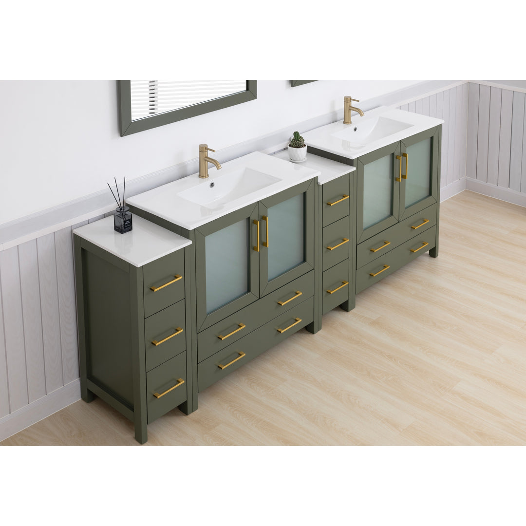 96" Double Sink Bathroom Vanity Set 10 Dove-Tailed Drawers, 3 Cabinets, 2 Shelves Soft-Closing Doors with Free Mirror