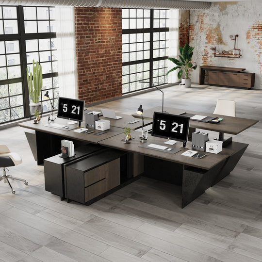 WESOME Adjustable Height L Shaped Executive Desk with Outlet Cabinets Cable Management