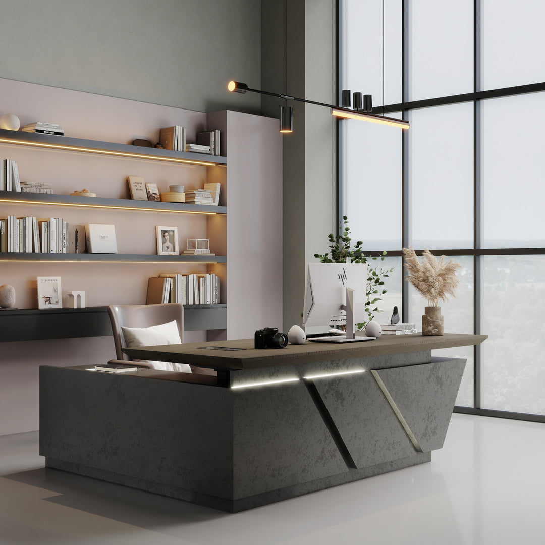 WESOME Adjustable Height L Shaped Executive Desk with Outlet Cabinets Cable Management