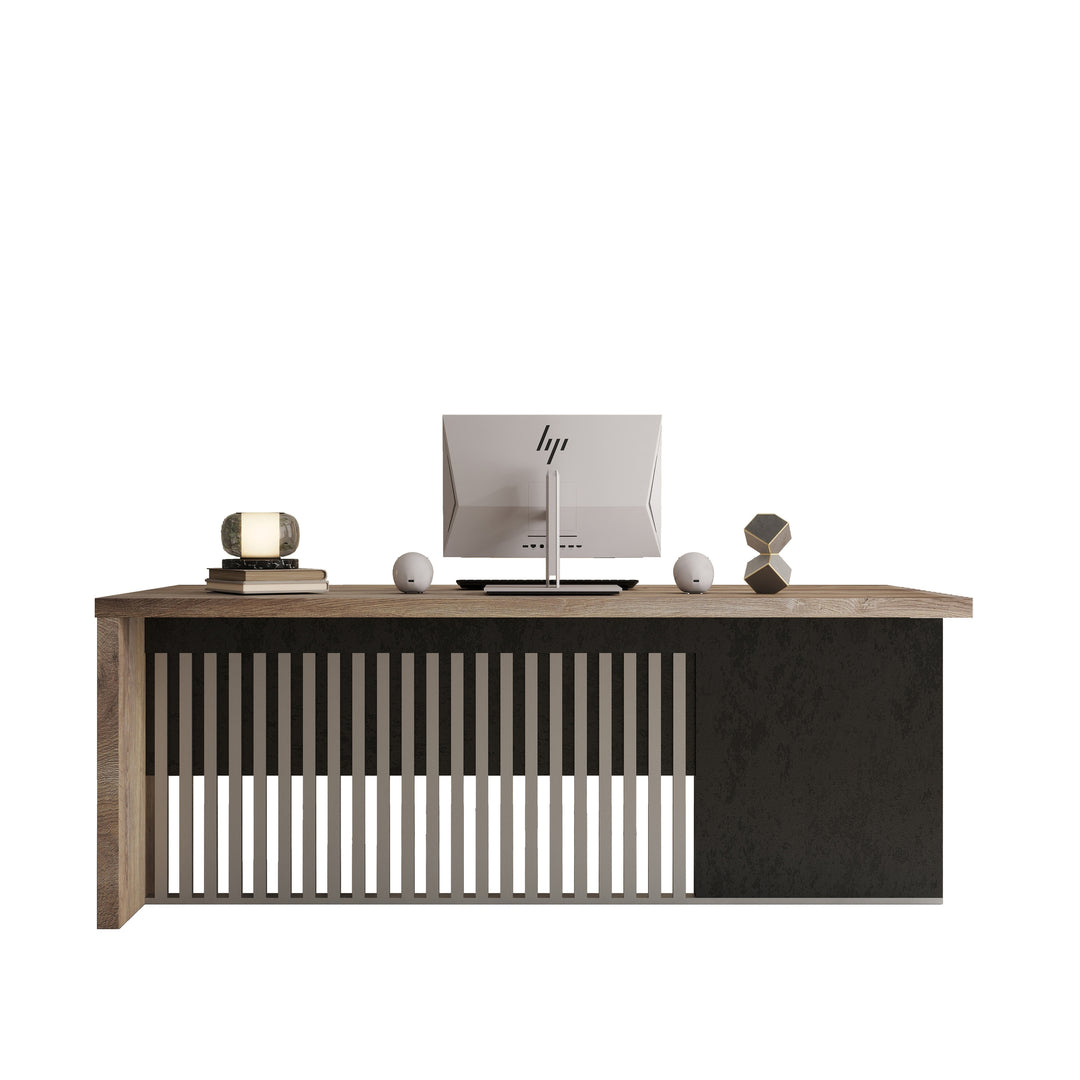 WESOME L-Shaped Executive Office Desk with 2 Drawers 4 Wheels File Cabinets Cable Management