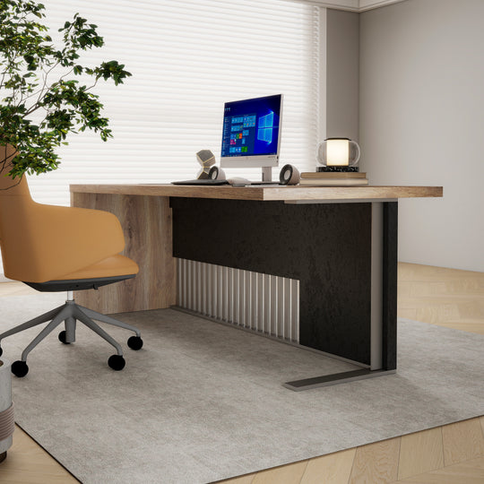 WESOME L-Shaped Executive Office Desk with 2 Drawers 4 Wheels File Cabinets Cable Management