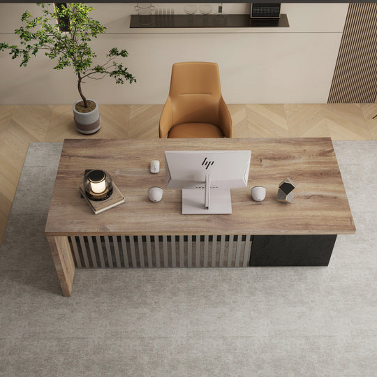 WESOME L-Shaped Executive Office Desk with 2 Drawers 4 Wheels File Cabinets Cable Management