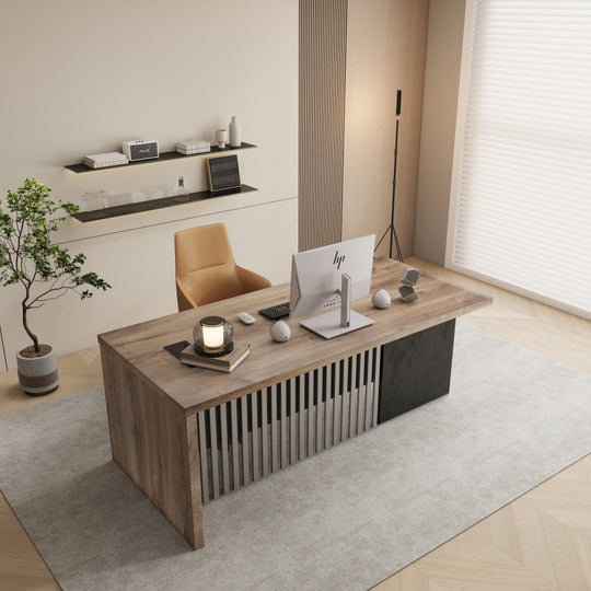 WESOME L-Shaped Executive Office Desk with 2 Drawers 4 Wheels File Cabinets Cable Management
