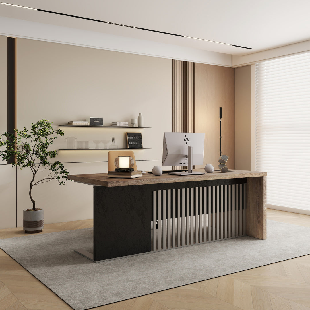 WESOME L-Shaped Executive Office Desk with 2 Drawers 4 Wheels File Cabinets Cable Management
