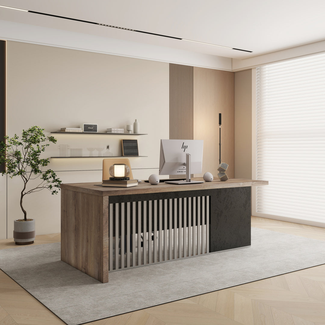 WESOME L-Shaped Executive Office Desk with 2 Drawers 4 Wheels File Cabinets Cable Management