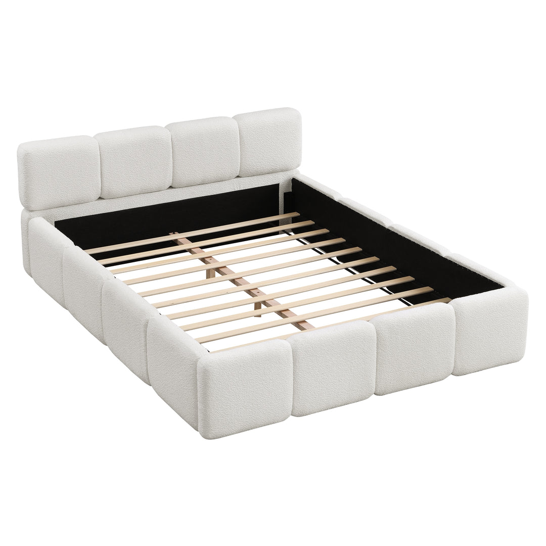 Modern Upholstered Bed Frame Block Style Grounded Bed with Thick Headboard, Lowprofile Wingback Bed Floor Bed Platform Bed Frame