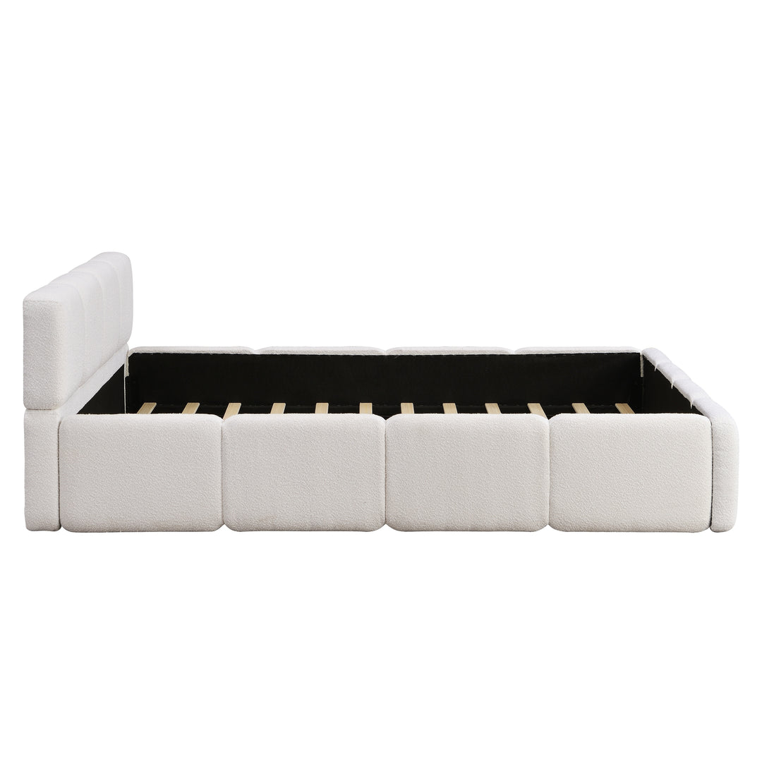 Modern Upholstered Bed Frame Block Style Grounded Bed with Thick Headboard, Lowprofile Wingback Bed Floor Bed Platform Bed Frame