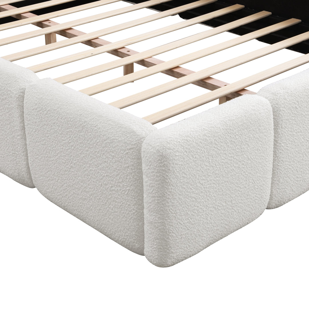 Modern Upholstered Bed Frame Block Style Grounded Bed with Thick Headboard, Lowprofile Wingback Bed Floor Bed Platform Bed Frame