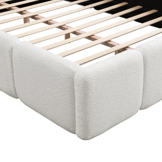 Modern Upholstered Bed Frame Block Style Grounded Bed with Thick Headboard, Lowprofile Wingback Bed Floor Bed Platform Bed Frame