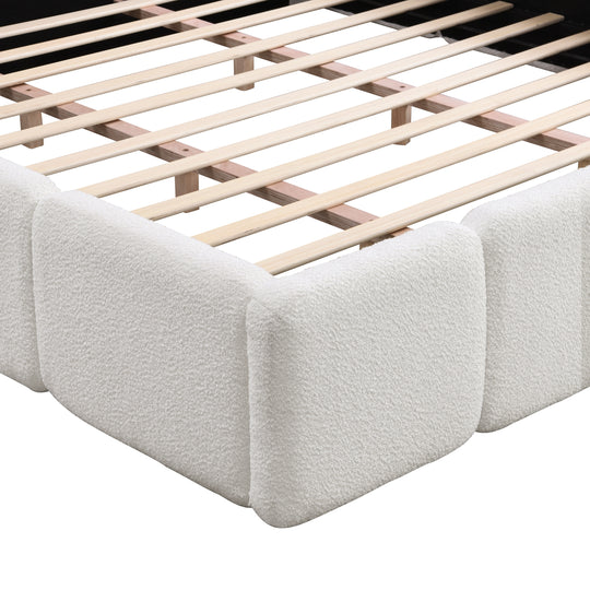 Modern Upholstered Bed Frame Block Style Grounded Bed with Thick Headboard, Lowprofile Wingback Bed Floor Bed Platform Bed Frame