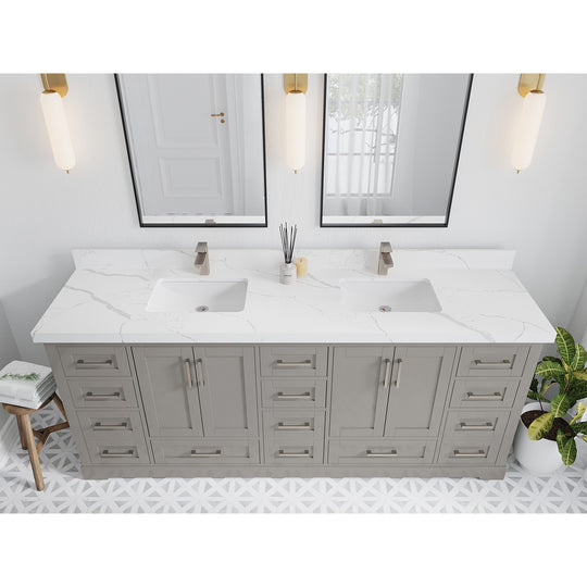 Willow Collection 84 in W X 22 in D X 36 in H Boston Double Bowl Sink Bathroom Vanity with Countertop