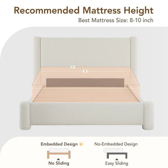 Modern Fully Upholstered Platform Bed Frame with Wide Headboard