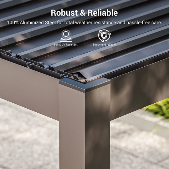 Outdoor Metal Solar LED Louvered Pergola with Adjustable Roof