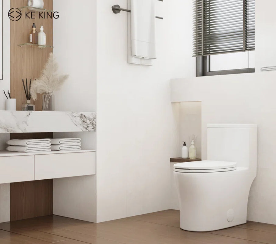 KK  Elongated One Piece Toilet, 1.28 GPF Powerful Flush Modern Toilet, Compact Toilet for Most Bathroom (Side Flush Lever) 12'' Rough-In
