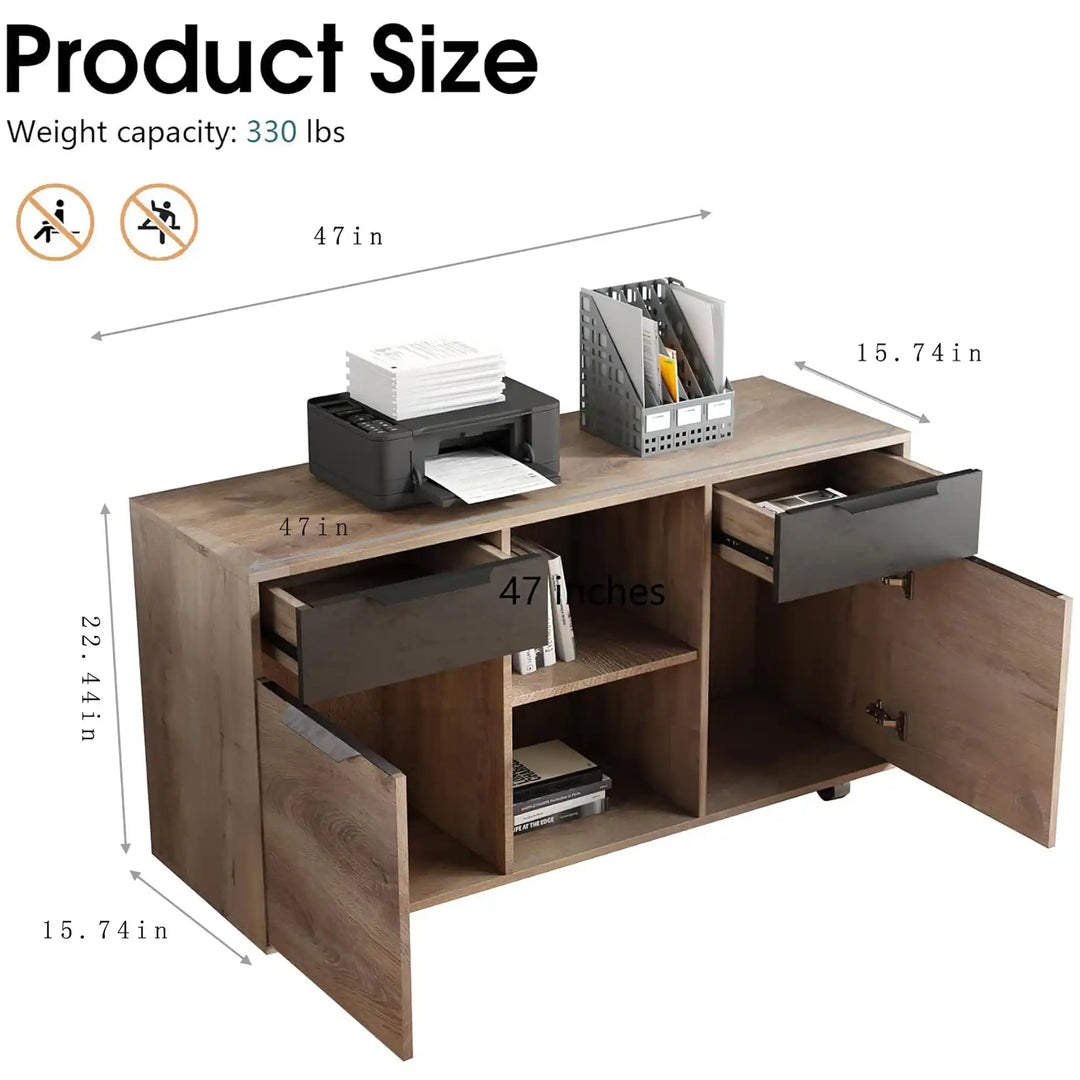 WESOME L-Shaped Executive Office Desk with 2 Drawers 4 Wheels File Cabinets Cable Management