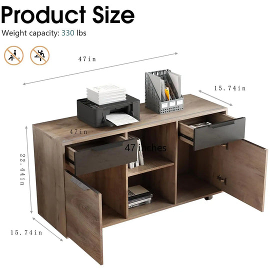 WESOME L-Shaped Executive Office Desk with 2 Drawers 4 Wheels File Cabinets Cable Management