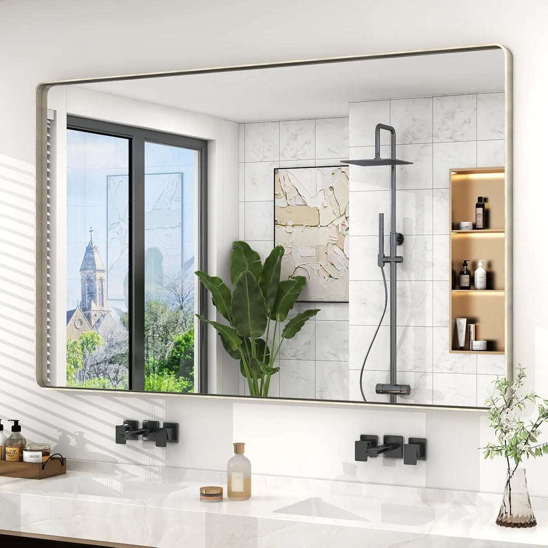 Aluminum Alloy Framed Tempered Glass Wall Decor Vanity Bathroom Mirror