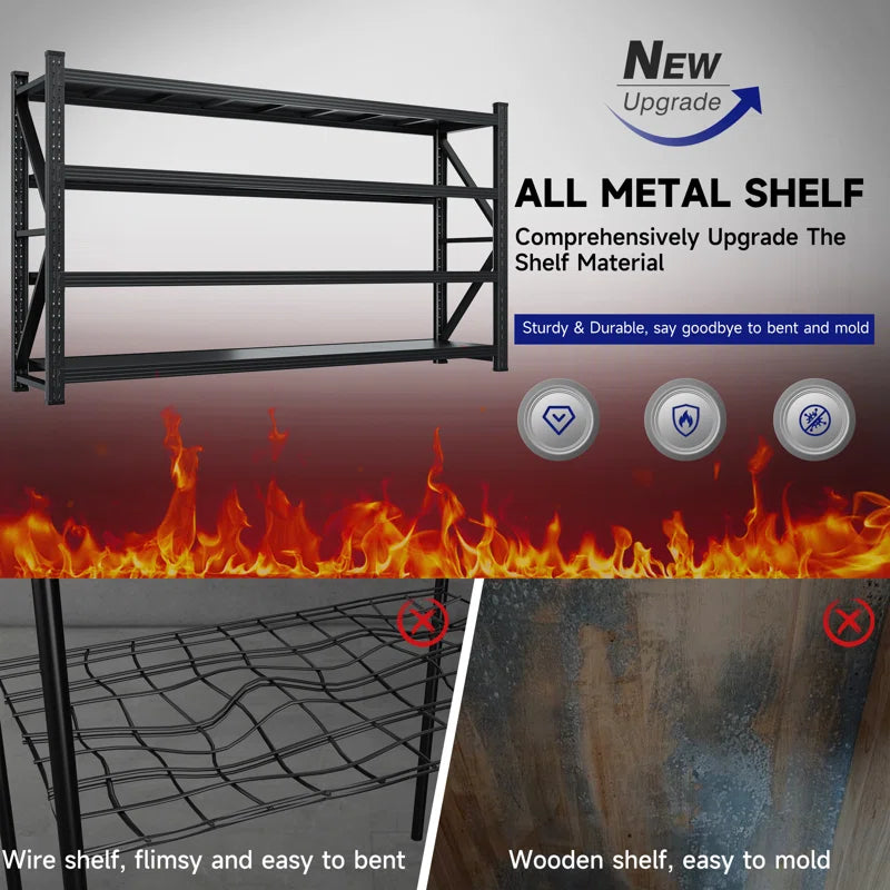 Heavy Duty 4-Tier Steel Shelves - Adjustable Storage Rack for Garage, Warehouse, Pantry & Toolsheds