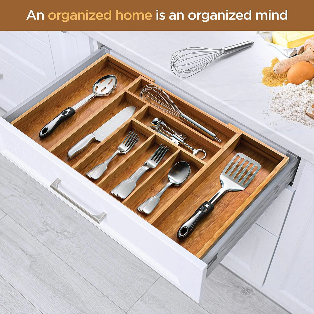 Expandable Silverware Organizer - Bamboo Kitchen Drawer Organizer, Utensil Holder - Drawer Organization and Storage