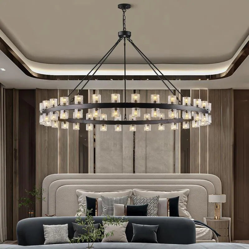 Wagon Wheel Chandelier with Crystal Shade