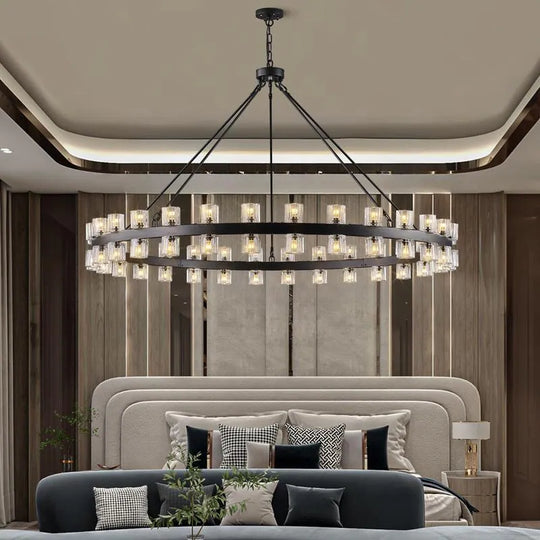 Wagon Wheel Chandelier with Crystal Shade