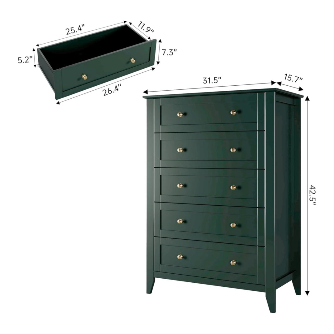 Modern Bedroom Nightstand with 5 Drawers & Metal Handles - Multifunctional Storage Cabinet,Easy Assembly for Living Room
