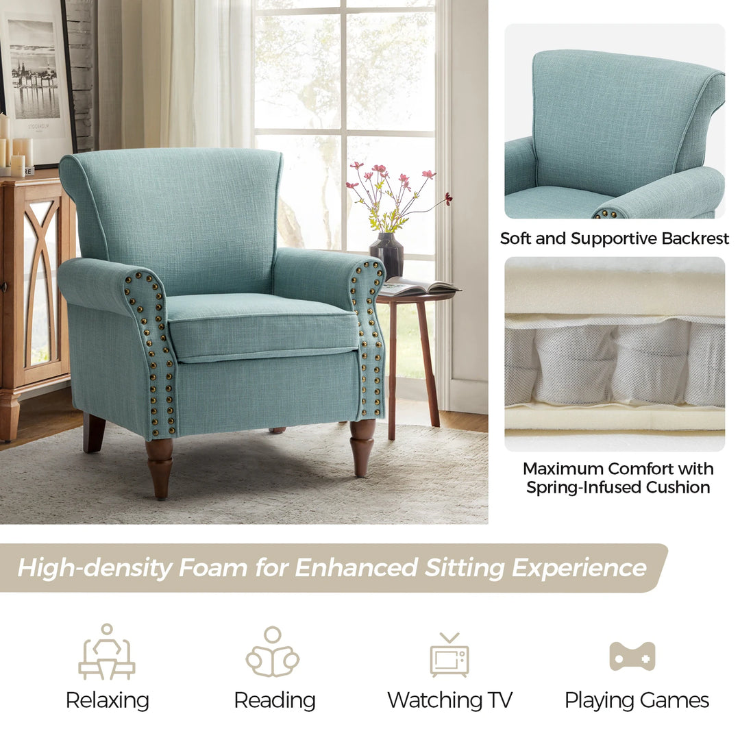 Nyctelius Upholstered Comfy Accent Chair with Turned Wooden Legs and Nailhead Trim Set of 2 by