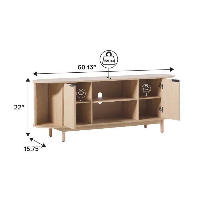 Dragelin Modern Reeded TV Stand with Open Storage