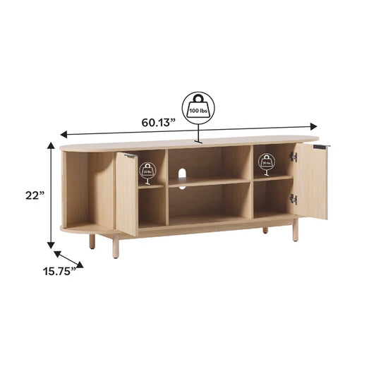 Dragelin Modern Reeded TV Stand with Open Storage