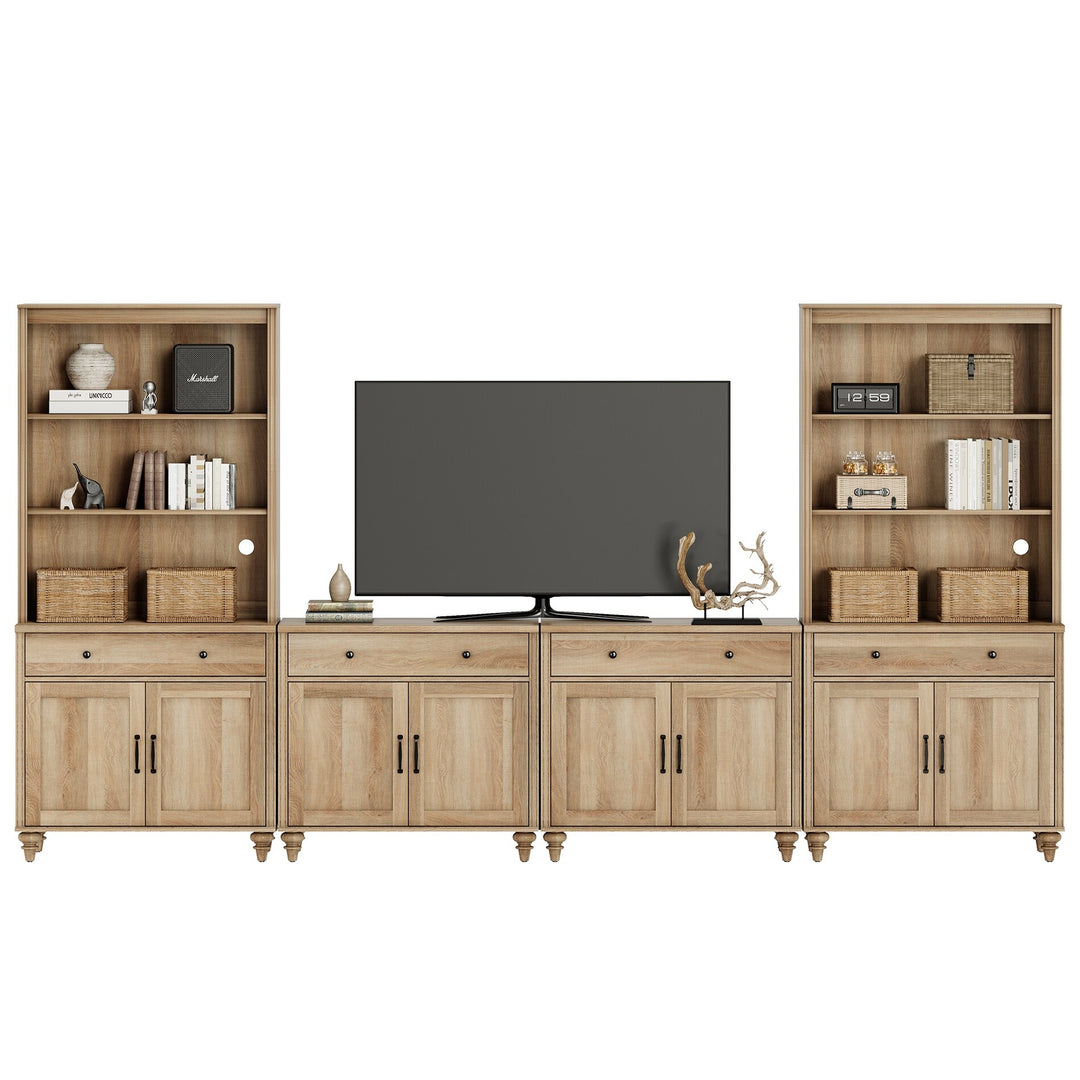 Entertainment Center with Bookshelves for Tvs up to 75", Oak