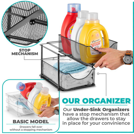2 Tier under Sink Bathroom Organizers and Storage (2 Pack) - 14" L X 9.3" W X 12.25" H
