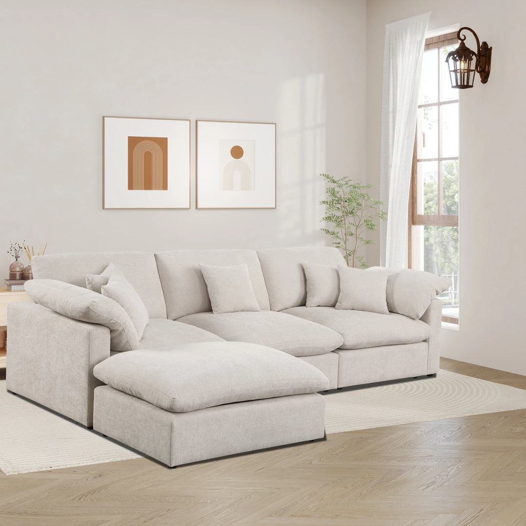 Modern 117" L Shape Sectional Sofa Cloud Couch with Removable Ottoman