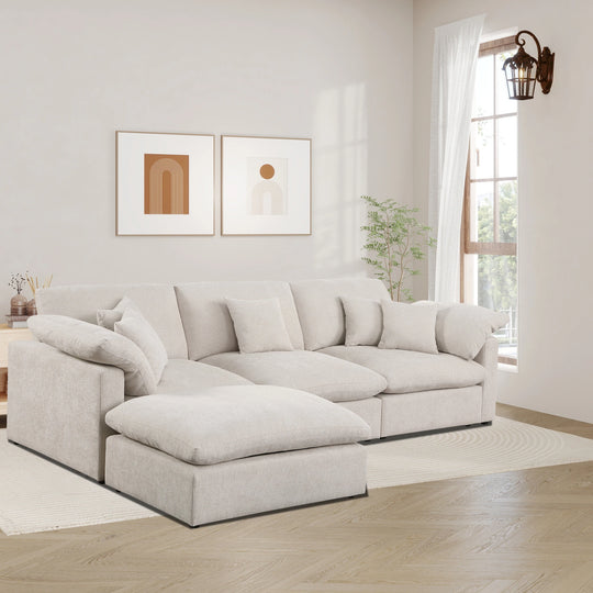 Modern 117" L Shape Sectional Sofa Cloud Couch with Removable Ottoman