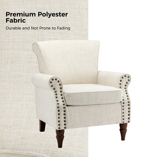 Nyctelius Upholstered Comfy Accent Chair with Turned Wooden Legs and Nailhead Trim Set of 2 by