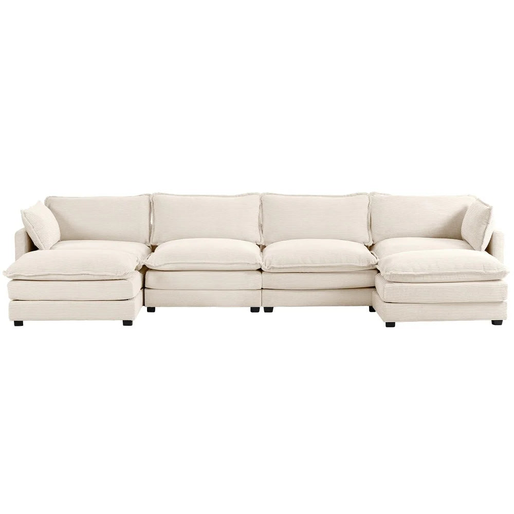 Corduroy Sectional Sofa with Removable Ottomans & Ultra-Soft Cushions for Living Room & Bedroom