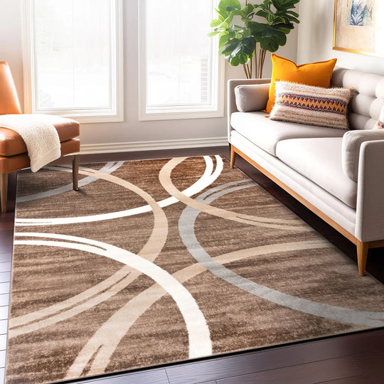 Contemporary Abstract Circles Design Area Rug
