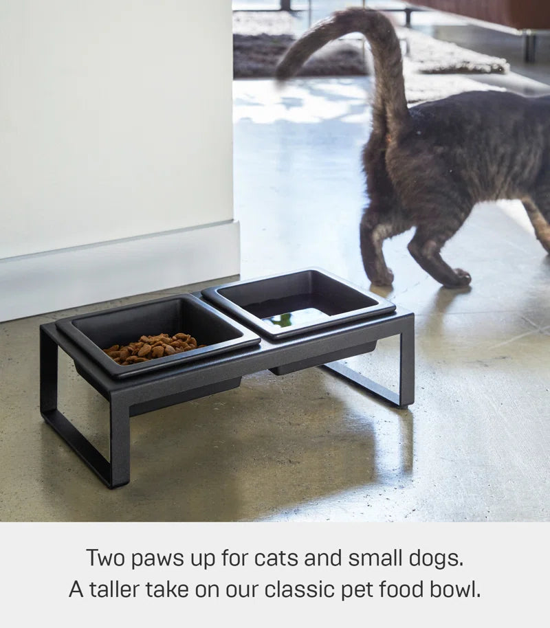 Steel and Ceramic Pet Food Stand, 2 Bowls for Food and Water, Tall, 1.25 Cups