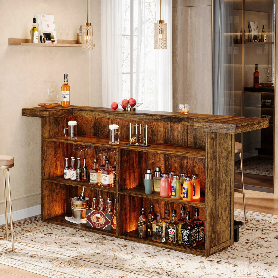 70.9" Wooden Home Bar Table with Wine Glass Holder, Pub Storage Unit Accent Table for Home Patio Basement