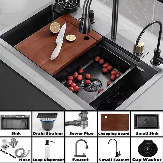 Stainless Steel Rectangular Waterfall Kitchen Sink