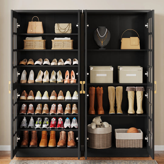 8-Tier Modern Shoe Storage Cabinet with Doors and Adjustable Shelves