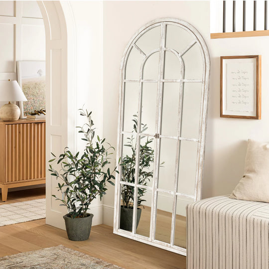 Rustic Wood Arched Window Wall Mirror - Distinctive Full Length Vanity Mirror