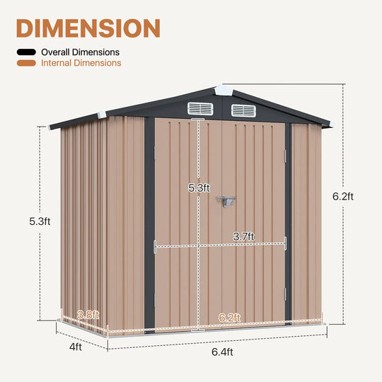 Outdoor Metal Storage Shed with Subfloor Channels ,Lockable Door, Vents for Patio