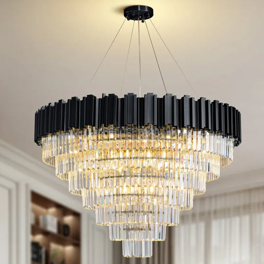 Large Crystal Chandelier - 35.4"Modern 6-Tier 17-Light Chrome Ceiling Light, Luxury K9 Crystal