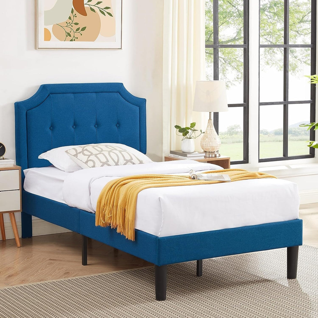 Javlergo Modern Upholstered Bed Frame with Height Adjustable Headboard Heavy-Duty Frame No Box Spring Needed