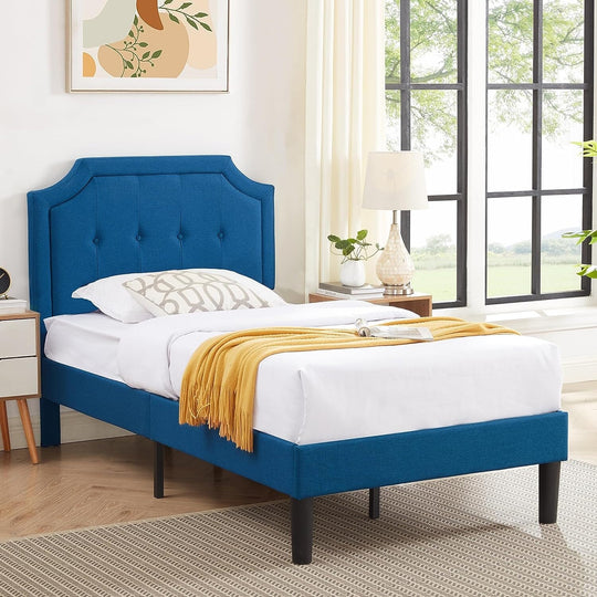Javlergo Modern Upholstered Bed Frame with Height Adjustable Headboard Heavy-Duty Frame No Box Spring Needed