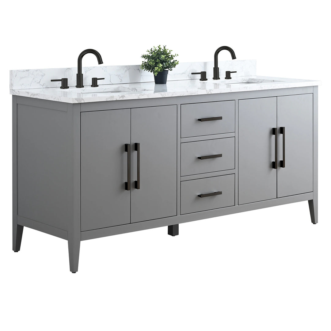 72" Double Sink Bathroom Vanity Cabinet with Engineered Marble Top