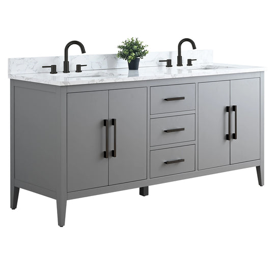 72" Double Sink Bathroom Vanity Cabinet with Engineered Marble Top